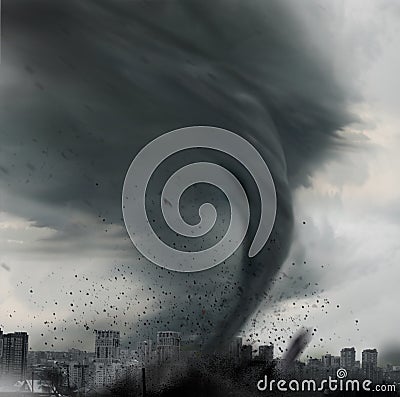 Tornado twisting above city Stock Photo