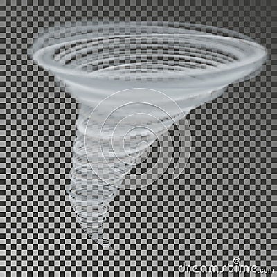 Tornado vector. Transparent storm twister. Swirl speed wind. Vector Illustration