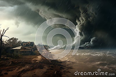 Tornadoes devastate land and oceans. The concept of extreme weather and climate change. ai generative Stock Photo