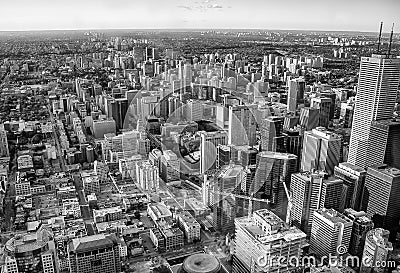 TORONTO, CANADA - AUGUST 2008: Aerial view of city skyline from a rofftop Editorial Stock Photo