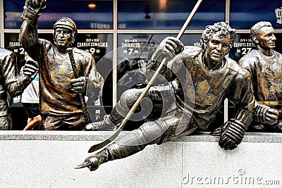 Statues of Toronto Maple Leafs on Legends Row in Toronto Editorial Stock Photo