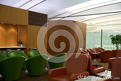 TORONTO, CANADA - JAN 28th, 2017: Air Canada Maple Leaf Lounge at YYZ airport International, seating area with colored Editorial Stock Photo