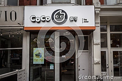 Coco Tea and Juice logo in front of their local fast food in Toronto, Ontario. Editorial Stock Photo