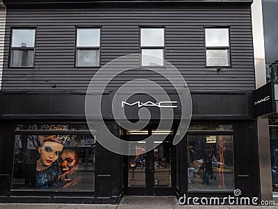 Mac Cosmetics logo on their main store for downtown Toronto, Ontario. Editorial Stock Photo