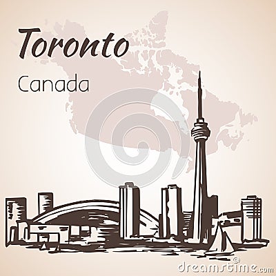 Toronto, Canada sityscape near the coastline. Vector Illustration