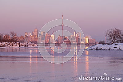 Toronto city skyline during winter Polar Vortex Stock Photo