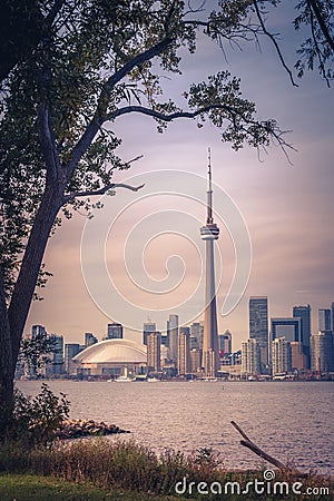 Toronto city during sunset from Toronto Central Island Editorial Stock Photo