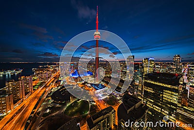 Panoramic View of Toronto Cityscape at Night, Ontario, Canada Editorial Stock Photo