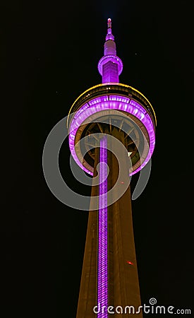 Toronto CN Tower at night. Close up of observation deck Editorial Stock Photo