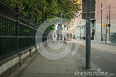 Toronto downtown, Business buildings, empty roads, lockdown period, Covid-19, evening time Editorial Stock Photo