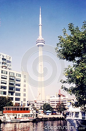 Toronto Lake boats and CN Tower 2002 Editorial Stock Photo