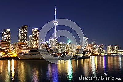 Toronto night skyline background with colorful reflections Editorial Stock Photo