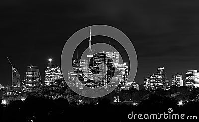 Toronto Night Skyline in Black and White Stock Photo