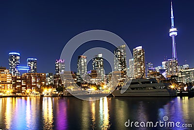 Toronto night skyline with colorful reflections Stock Photo