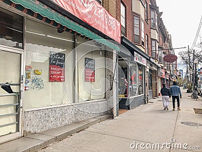 TORONTO, ONTARIO, CANADA - APRIL 28, 2020: CLOSED STORES DUE TO COVID-19 PANDEMIC. Editorial Stock Photo