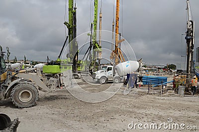 Construction of the launch shaft of the Scarborough subway extension at McCowan Road and Sheppard Avenue. Editorial Stock Photo