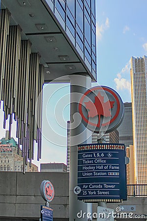 The Air Canada Centre home to the Toronto Maple Leafs and Toronto Raptors entrance sign Editorial Stock Photo