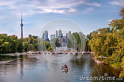 Toronto, Ontario, Canada - 06 16 2018: Summertime view of the marina on Toronto Centre Island with rows of yachts, a Editorial Stock Photo