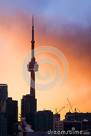 Toronto, Ontario`s CN Tower at Sunset Editorial Stock Photo