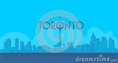 Toronto sky landmark in flat blue shilhouette Vector Illustration