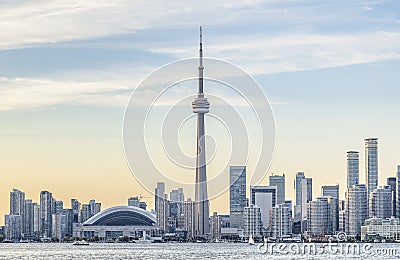 Toronto Skyline and the CN tower at sunset Editorial Stock Photo