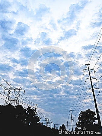 Toronto Skyline and Power Lines: Urban Perspective Stock Photo