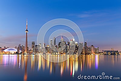 Toronto Skyline at Twilight in the Winter Stock Photo