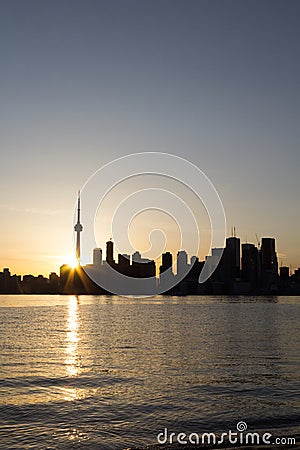 Toronto Sunset from the shore of the islands Stock Photo