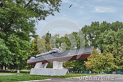 Torpedo boat monument, cultural heritage site. Real combat boat of 1944 model Editorial Stock Photo
