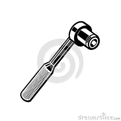 Torque Ratchet Wrench Retro Black and White Vector Illustration