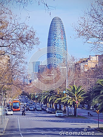 Torre Agbar in Barcelona Editorial Stock Photo