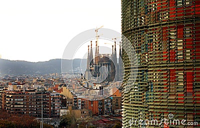 TORRE AGBAR -Sagrada Familia - Barcelona Editorial Stock Photo