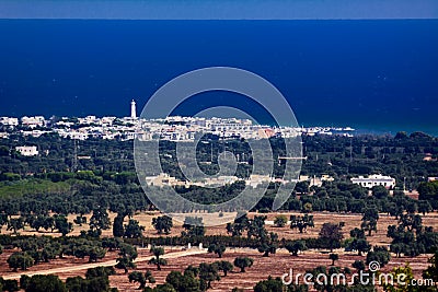 Torre Canne Terme and its lighthouse Stock Photo