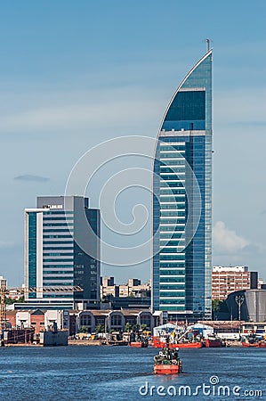 Torre de las Comunicaciones or Antel Tower is a 157 meter tall b Editorial Stock Photo