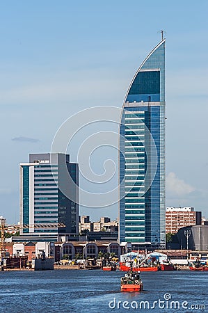 Torre de las Comunicaciones or Antel Tower is a 157 meter tall b Stock Photo