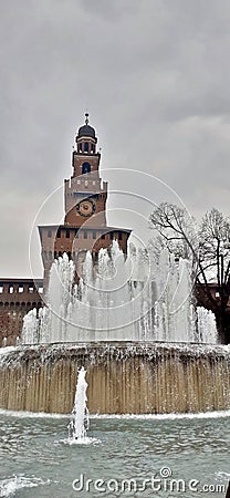 Torre del Filarete at Sforza Castle, Castello Sforzesco, Milan, northern Italy.o Stock Photo