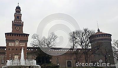 Torre del Filarete at Sforza Castle, Castello Sforzesco, Milan, northern Italy.o Stock Photo