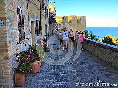 Torre di Palme town in Marche region, Italy. People, tourism and sea Editorial Stock Photo