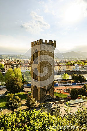 Torre di San Niccolo as part of the medieval buildinga defending the walls of Florence, Tuscany, Italy Stock Photo