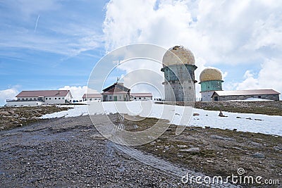 Torre tower highest point of Serra da Estrela in Portugal with snow, in Portugal Editorial Stock Photo