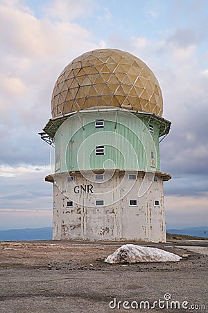 Torre tower highest point of Serra da Estrela in Portugal at sunset, in Portugal Editorial Stock Photo