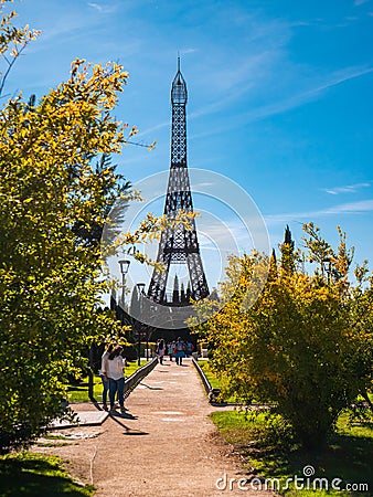 Replica of the Eiffel Tower in Paris, in the Europa park of Torrejon de Ardoz Editorial Stock Photo