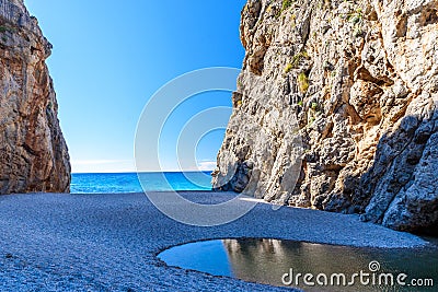 Torrent de Pareis - canyon with beautiful beach on Mallorca, Spain Stock Photo