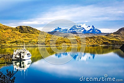 Torres del Paine national park, Pehoe lake, Patagonia, Chile - S Stock Photo