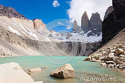 Torres del Paine view, Base Las Torres viewpoint, Chile Stock Photo