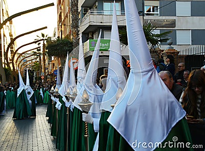 Torrevieja, Spain - April 7, 2023: Nazarenos during Holy Week procession in Torrevieja, Spain Editorial Stock Photo