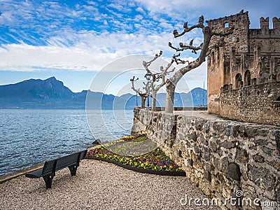 Torri del Benaco castle on Garda Lake Stock Photo