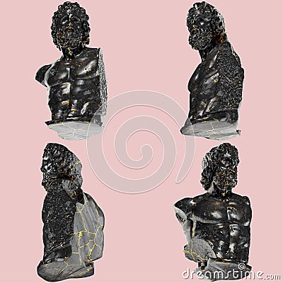 Torso Asklepios from Munichia Greek Mythological 3D Digital Sculpture in Black Marble and Gold Stock Photo