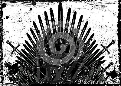 Thrones fantasy concept. Hand drawn iron throne of Westeros made of antique swords or metal blades. Ceremonial chair built icon Vector Illustration