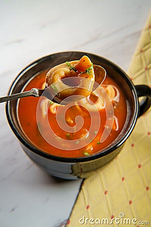 Tortellini Tomato Soup Stock Photo